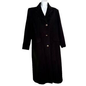 Vtg Evan Picone Coat Long Black Single Breastred Gold Buttons 90s Classic